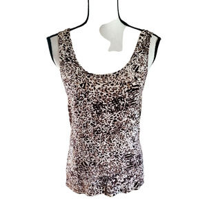 Chico's Travelers Brown Animal Print Scoop Neck Tank Top Sz 1 or M
